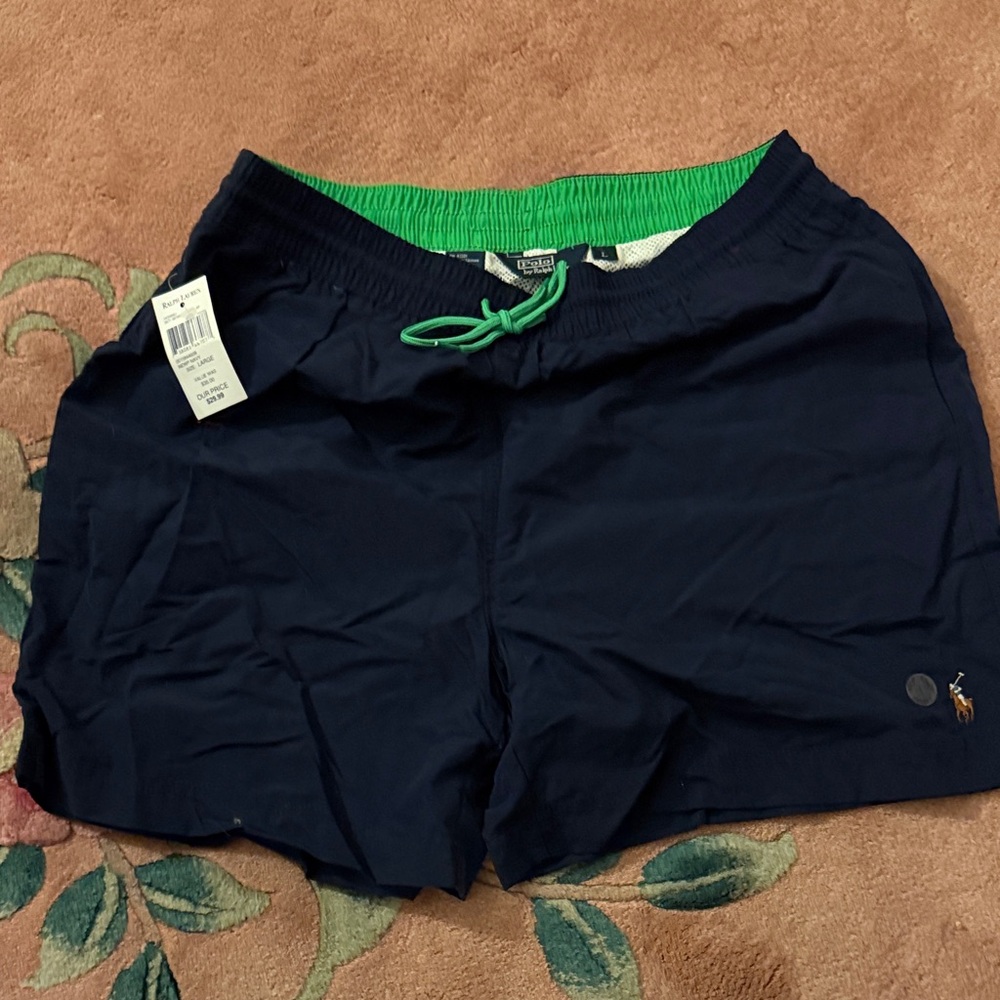 Polo by Ralph Lauren Dark Blue Swim Trunks with Green Accents
